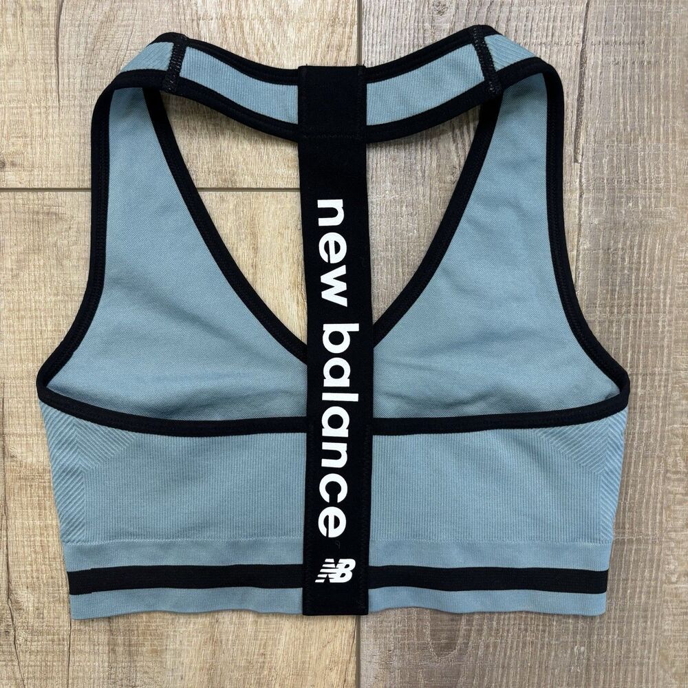 New Balance Sports Bra Blue Black Racerback Medium Impact Athletic Top Size M - Picture 2 of 9